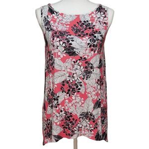 J Jill Pink Black Floral Print Long Tank Top S